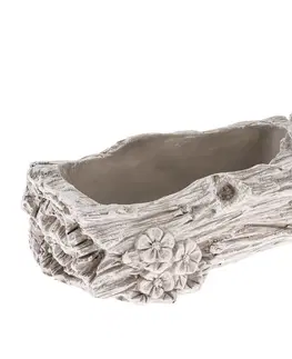 Kvetináče a truhlíky Betónový obal na kvetináč Kmeň s kvetinami sivá, 11 x 21 cm