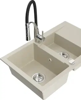 Kuchynské drezy MEXEN/S MEXEN/S - Gaspar granitový drez 1.5 s odkvapkávačom vrátane batérie Aster, béžová 6507-69-73450-07