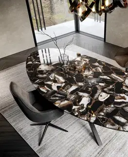 Jedálenské stoly DELIFE Jedálenský stôl Edge oválny 280x130 cm keramika Iris FMG Agatablack krížová podstava hranatá čierna