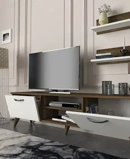 TV stolíky DENAY TV stolík na nožičkách, biela / orech