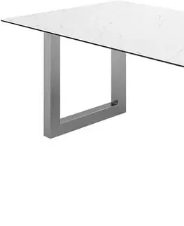 Jedálenské stoly DELIFE Jedálenský stôl Edge 200x100 keramika Laminam® Statuarietto biela nerezová oceľ široký