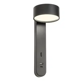 Svietidlá Redo 01-4643 - LED nástenné svietidlo SADES LED/6W/230V CRI 90 USB čierne 01-4643