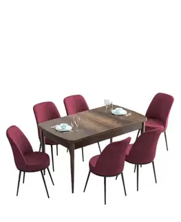 Jedálenské sety Extendable Dining Table & Chairs Set (7 Pieces) Han - Baroque, Burgundy