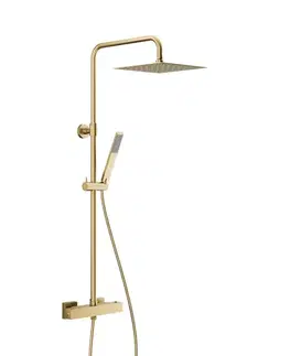 Sprchy a sprchové panely KFA - Sprchový stĺp Logon s batériou sprchovou, termostatickou, premium, PVD brúsené svetlé zlato 5746-920-39