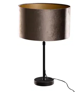 Stolné lampy Stolná lampa čierna so zamatovým tienidlom hnedá 35cm - Parte