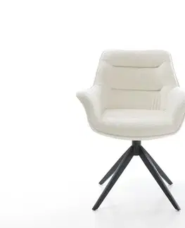 Jedálenské stoličky DELIFE Jedálenská stolička Kaira-Flex bouclé mäkká béžová krížová podstava široká čierna 360° otočná s hojdacou funkciou