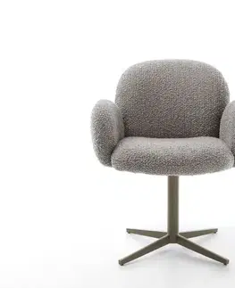 Jedálenské stoličky DELIFE Jedálenská stolička Nube-Flex s opierkami bouclé strieborno sivá podstava efektová titánová 360° otočná vrecková pružina