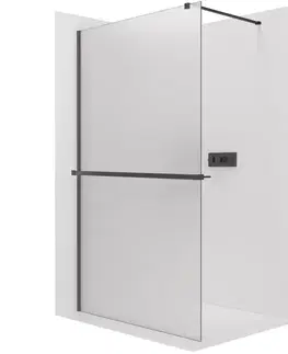 Držadlá k vani CERANO - Sprchová zástěna Walk-in Onyx Cube L/P - 8 mm - hranatá vzpěra + polička/držák na ručníky - černá matná, mléčné sklo - 30x200  CER-8050BD80034