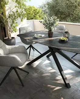 Záhradné stoly DELIFE Záhradný stôl Edge zaoblený 200x100 cm keramika Laminam® Noir Desir hnedá krížová podstava obdĺžnik čierna