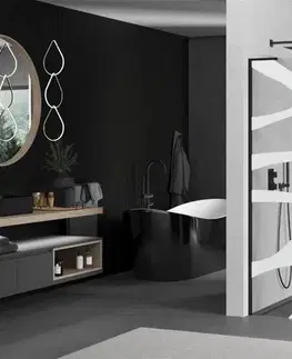 Sprchové dvere MEXEN/S - Kioto L Sprchová zástena WALK-IN 70 x 200, biely vzor, čierna 800-070-103-70-97