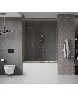 Sprchové dvere MEXEN/S - Velar Duo Dvojkrídlová posuvná vaňová zástena 140 x 150, transparent, zlatá 896-140-000-02-50