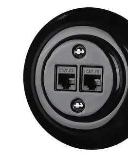 Predlžovacie káble Bohemia-Design - Porcelánová retro ethernetová zásuvka s rámčekom 2× CAT5e čierna 12359387