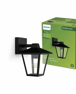 Záhradné lampy Philips Kinno vonkajšie nástenné svietidlo so svietením dole čierna, E27, max. 1x25 W