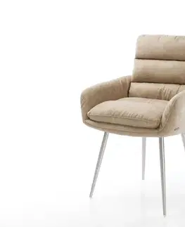 Jedálenské stoličky DELIFE Jedálenská stolička Abelia-Flex s opierkami mikrovlákno béžová vintage 4-nohá zúžená nerezová oceľ