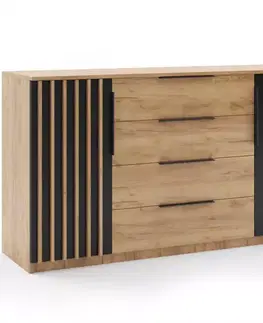 Komody do spálne Komoda Sorento II 160 craft zlatý/čierna