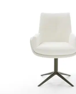 Jedálenské stoličky DELIFE Jedálenská stolička Clea-Flex bouclé mäkký béžová podstava titánová farba 360° otočný hojdacia funkcia