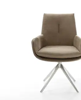 Jedálenské stoličky DELIFE Jedálenská stolička Clea-Flex mikrovlákno béžová vintage krížová podstava široká nerezová oceľ 360° otočná hojdacia funkcia