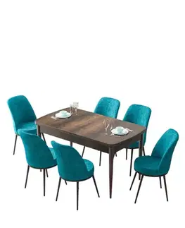 Jedálenské sety Extendable Dining Table & Chairs Set (7 Pieces) Zen - Baroque, Turquoise