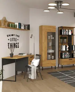 Komody KONDELA Santana 3D trojdverová komoda dub craft zlatý / antracit