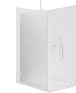 Sprchové dvere CERANO - Sprchová zástena Walk-in Orbis Top Round - Ľavá - 8 mm - guľatá vzpera - biela matná, mliečne sklo - 150x200 CER-682561