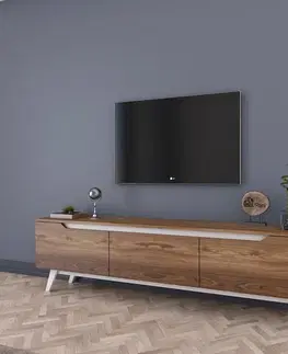 TV stolíky DINO televízny stolík na nožičkách, biela/orech