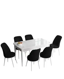 Jedálenské sety Extendable Dining Table & Chairs Set (7 Pieces) Han - White, Black