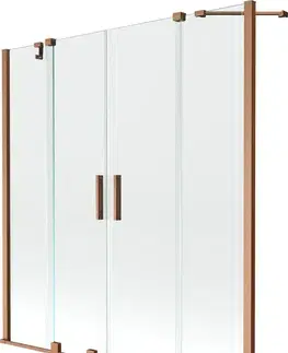 Sprchové dvere MEXEN/S - Velar Duo Dvojkrídlová posuvná vaňová zástena 150 x 150, transparent, kartáčovaná meď 896-150-000-02-65