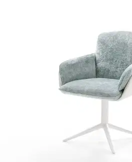 Jedálenské stoličky DELIFE Otočná jedálenská stolička Luan-Flex s opierkami zmiešané materiály pravá koža bielo-pastelovo modrá podstava biela otočná o 360° s hojdacou funkciou