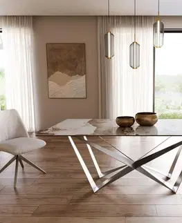 Jedálenské stoly DELIFE Jedálenský stôl Edge 200x100 keramika Minas Melange bielo-béžová Spider plochá oceľ nerezová oceľ
