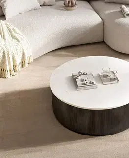 Konferenčné stolíky DELIFE Konferenčný stolík Fiorano 90x90 cm mramor biela kov čierna vintage