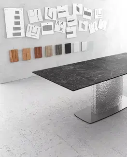 Jedálenské stoly DELIFE Jedálenský stôl Edge 180-220x90 keramika Laminam®Nero Greco antracitová vlna nerezová oceľ rozkladací