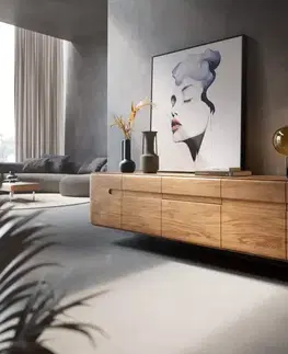 Televízne stolíky DELIFE TV stolík Anaya 220 cm akácia prírodná 4 dvierka 2 zásuvky závesný