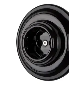 Predlžovacie káble Bohemia-Design - Porcelánová retro domová zásuvka s rámčekom SCHUKO 250V/16A čierna K1-R52AG-BL