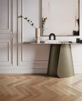 Konzolové stolíky DELIFE Konzolový stolík Edge zaoblený tvar 180×40 cm keramika Patagonia leštená Livos kov titánová farba