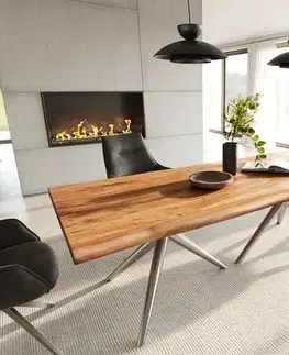 Jedálenské stoly DELIFE Jedálenský stôl Edge 240x100 akácia prírodná Estelar okrúhly nerezová oceľ Live-Edge