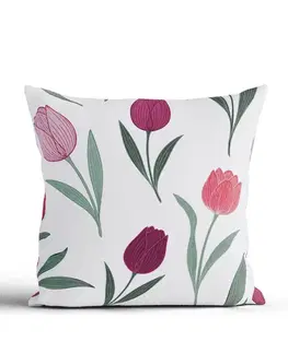 Dekoračné obliečky MKLozkoviny.sk Bavlnená obliečka na vankúš Renforcé 40 × 40 cm - Kvety tulipánov fialovej-  -