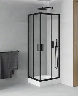 Vane MEXEN/S - Rio štvorcový sprchovací kút 70 x 70, transparent, čierna + vanička Rio 860-070-070-70-00-4510