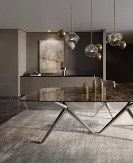 Jedálenské stoly DELIFE Jedálenský stôl Edge Boot 240x120 keramika Laminam® Emperador Extra Lucidato tmavohnedá Estelar okrúhly nerezová oceľ
