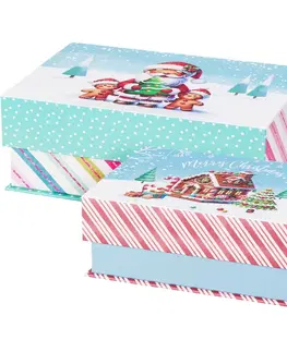 Úložné boxy Set 2 vianočných krabíc Cookieman prúžky