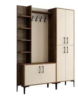 Nemý sluha Vešiak s botníkom, policami a skriňou Viyana Walnut and Cream