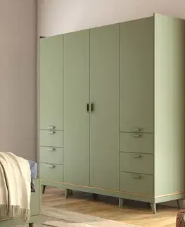 Šatníkové skrine KENDY šatníková skriňa 4D, tlmená zelená/dub