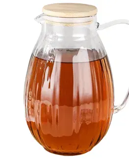 Poháre 4Home Sklenený džbán Hot&Cool Juicy s bambusovým viečkom, 1,5 l