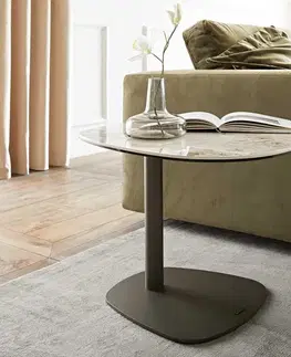 Odkládací stolky DELIFE Konzolový stolík Elenya 60x60 cm keramika Minas melange bielo-béžová podstava efektová titánová farba