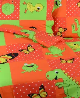 Detské obliečky Obliečky bavlnené detské Dinosaurus červené TiaHome - Detský set 130x90cm + 65x45cm