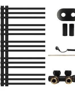Doplnky do kúpeľne CERANO - Koupelnový radiátorový set Burke - kombinované vytápění, termo tyč - asymetrické připojení 50 mm - 300W - černá matná - 900x500 mm CER-396675