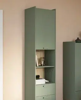 Regály KENDY regál/knižnica, tlmená zelená/dub