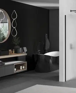Sprchové dvere MEXEN/S - KIOTO Sprchová zástena WALK-IN 110x200 cm 8 mm, čierna, matné sklo 800-110-101-70-30