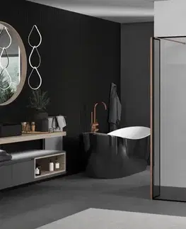 Sprchové dvere MEXEN/S - Kioto Sprchová zástena WALK-IN voľne stojaca 110 x 30 x 30, čierny vzor, meď kartáčovaná 800-110-030-222-65-70-030