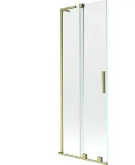 Sprchové dvere MEXEN/S - Velar L dvojkrídlová posuvná vaňová zástena 75 x 150, transparent, zlatá kartáčovaná 896-075-003-01-55