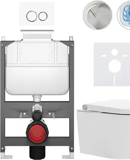 Záchody CERANO - Závesné WC s bidetom Basic/Cronus Standard - biela lesklá - WC tlačidlo Dualo/Biela - ovládanie zhora - predstenová inštalácia - 59,3x38,4 CER-8050BD86420